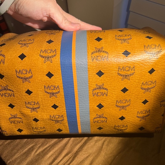 MCM Limited Edition Striped Boston Bag in Cognac Visetos Coated Canvas - Picture 3 of 16